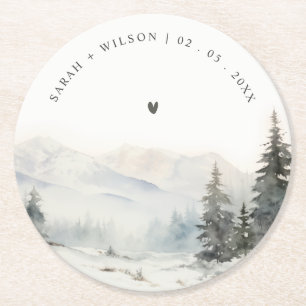 Dessous De Verre Rond Dusky Winter Snow Mountain Mariage paysage