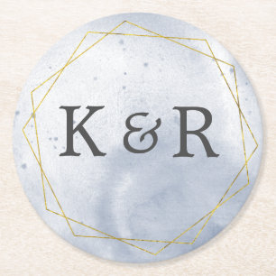 Dessous De Verre Rond Dusty Gold et Mariage bleu