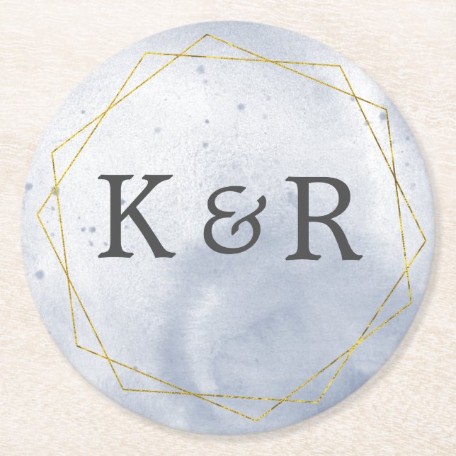 Dessous De Verre Rond Dusty Gold et Mariage bleu (Devant)