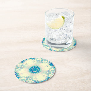 Dessous De Verre Rond Eau congelée Flocon d'hiver bleu gelé