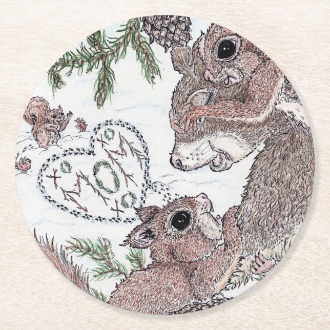 Dessous De Verre Rond Écureille mère avec kits (Devant)