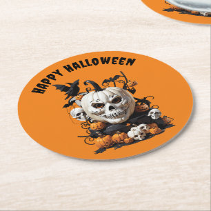 Dessous De Verre Rond Effrayant Happy Halloween conception crâne