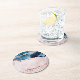 Dessous De Verre Rond Élégance mystique   Agate rose Turquoise bleue
