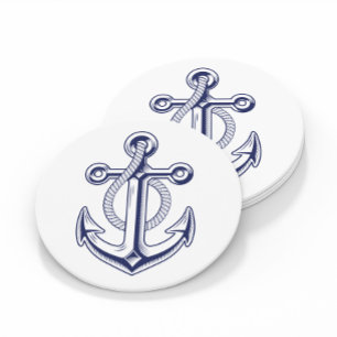 Dessous De Verre Rond Elégant Ancre marin Marine Bleu Mariage nautique