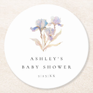 Dessous De Verre Rond Elégant Baby shower d'aquarelle florale Iris