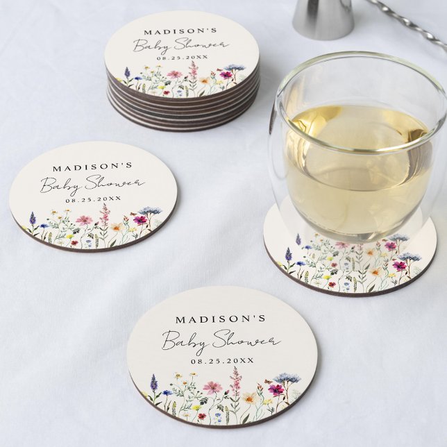Dessous De Verre Rond Elégant Baby shower de crème pâté Fleur sauvage (Créateur téléchargé)