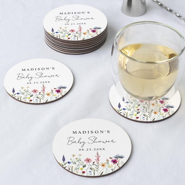 Dessous De Verre Rond Élégant Baby shower Fleur sauvage Meadow (Créateur téléchargé)
