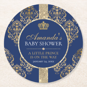 Dessous De Verre Rond Élégant Baby shower Royal Prince