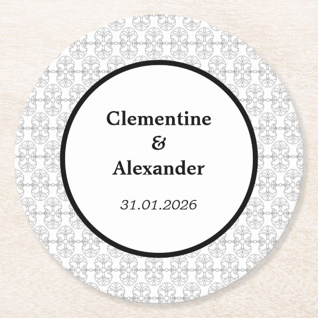 Dessous De Verre Rond Elegant Black and White Art Deco Style (Devant)