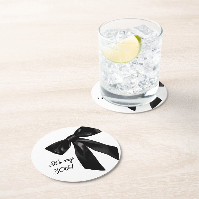 Dessous De Verre Rond Elegant Black Bow Birthday Party Coasters (En situation)
