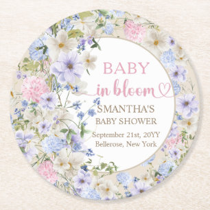 Dessous De Verre Rond Elégant Boho ressort Fleur sauvage Baby shower