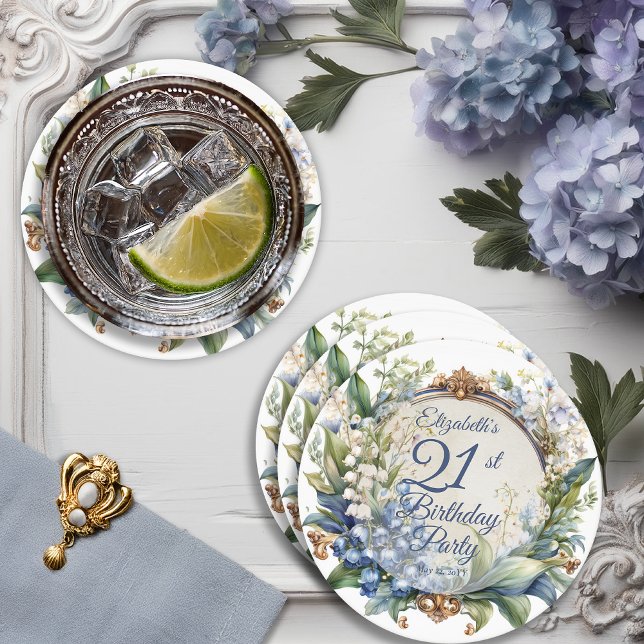 Dessous De Verre Rond Elégant cadre floral baroque 21ème anniversaire (Elegant Baroque Floral Arch 21st Birthday Party Round Paper Coaster)