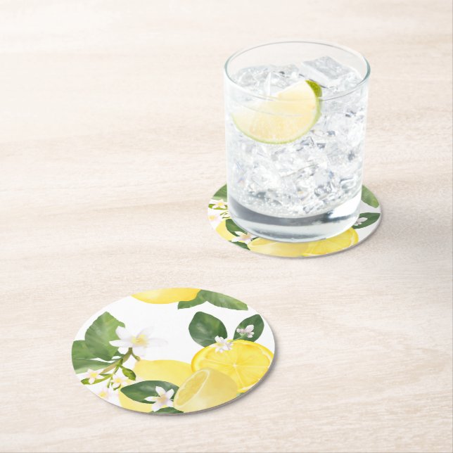Dessous De Verre Rond Elégant Chic Aquarelle Lemon Summer Garden (En situation)