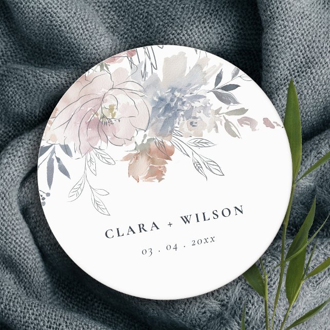 Dessous De Verre Rond Elégant Chic Blush Aquarelle Floral Mariage (Créateur téléchargé)