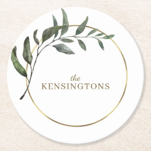 Dessous De Verre Rond Elégant Chic Gold Foil Eucalyptus Vert
