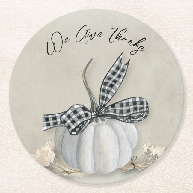 Dessous De Verre Rond Elégant Citrouille blanc automne automne Thanksgiv (Devant)
