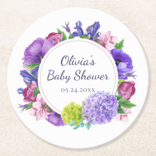 Dessous De Verre Rond Élégant floral   Baby shower aquarelle