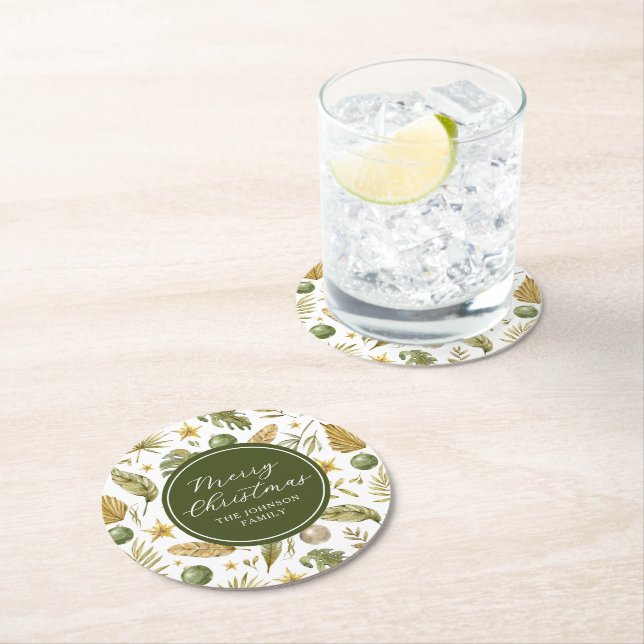 Dessous De Verre Rond Élégant Joyeux Noël Tropical (En situation)