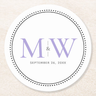 Dessous De Verre Rond Élégant Lavender Monogram Mariage