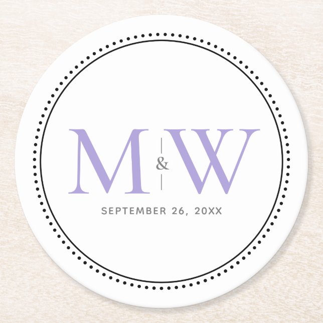 Dessous De Verre Rond Élégant Lavender Monogram Mariage (Devant)