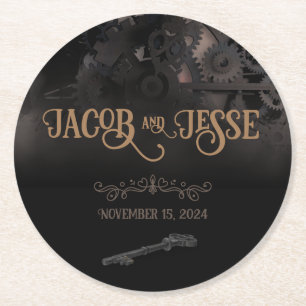Dessous De Verre Rond Élégant Mariage Black Steampunk