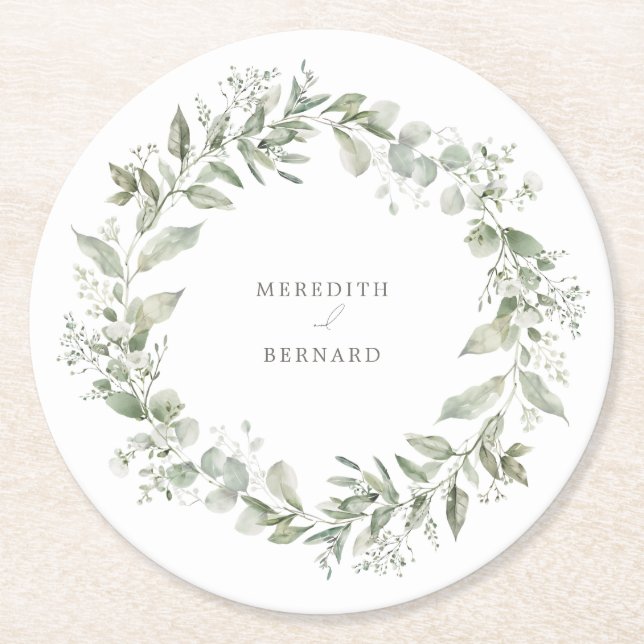 Dessous De Verre Rond Élégant Mariage botanique (Devant)