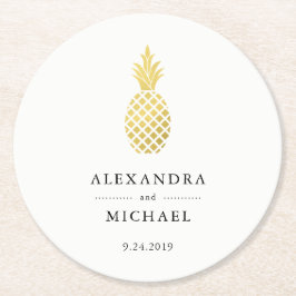 Dessous De Verre Rond Élégant Mariage d'ananas en or