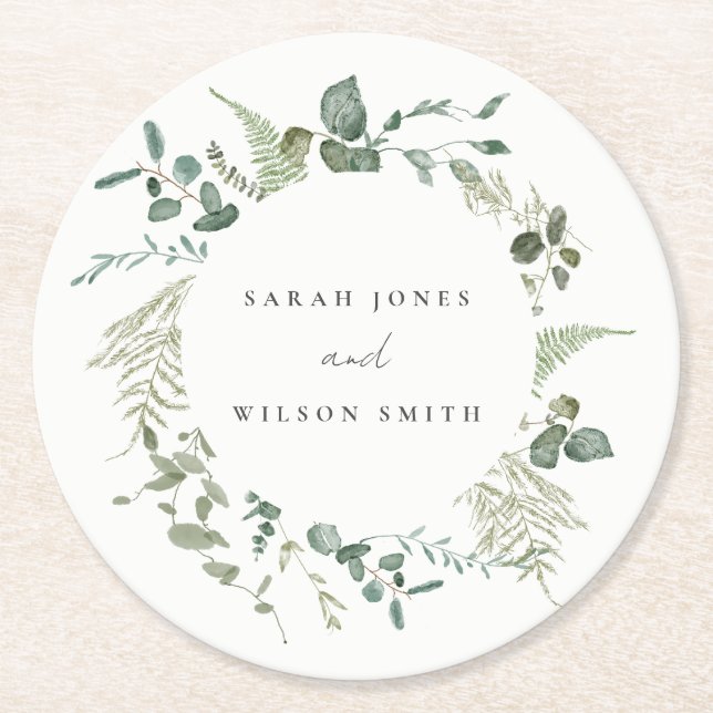 Dessous De Verre Rond Elégant Mariage d'aquarelle d'Eucalyptus Botanique (Devant)