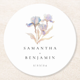 Dessous De Verre Rond Elégant Mariage d'aquarelle florale Iris