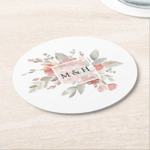 Dessous De Verre Rond Élégant Mariage d'aquarelle rose pâle