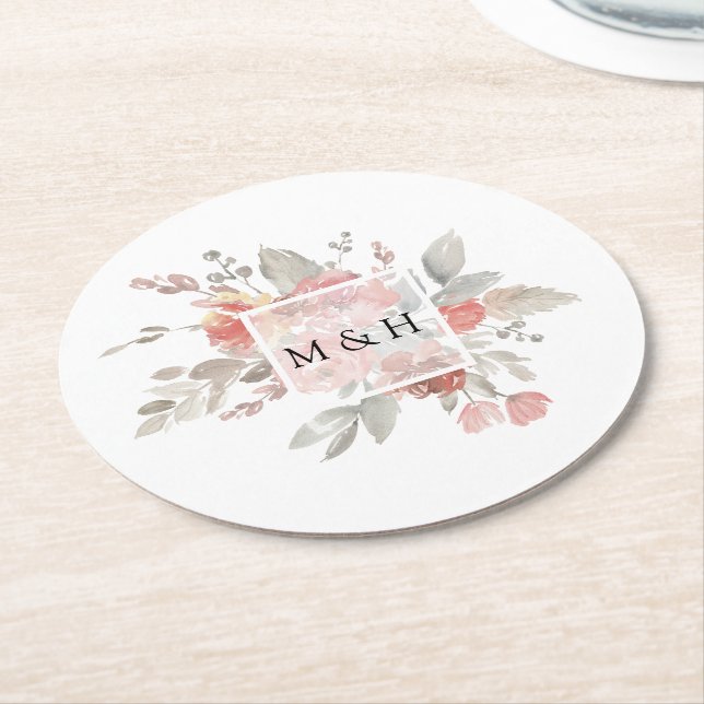 Dessous De Verre Rond Élégant Mariage d'aquarelle rose pâle (Incliné)
