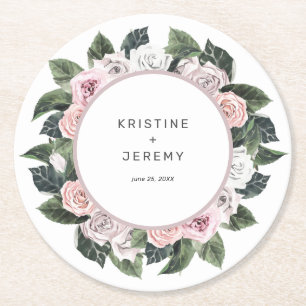 Dessous De Verre Rond Élégant Mariage d'aquarelle rose rose mauve