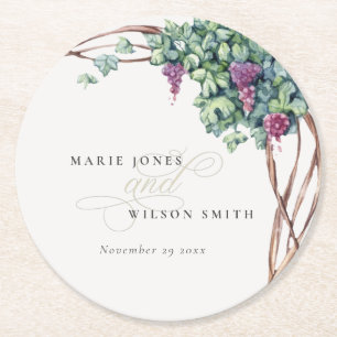 Dessous De Verre Rond Élégant Mariage de feuillage de l'aquarelle