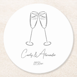 Dessous De Verre Rond Élégant Mariage de verre Champagne Fiançailles