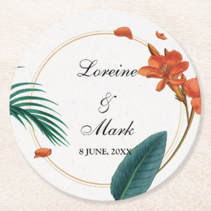 Dessous De Verre Rond Élégant Mariage floral tropical