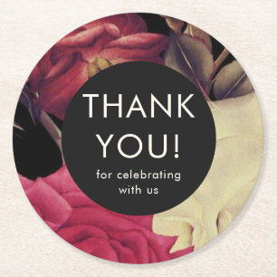 Dessous De Verre Rond Élégant Merci Mariage floral romantique