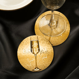 Dessous De Verre Rond Élégant moderne Gold Adulte Anniversaire Surprise 