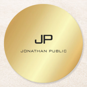 Dessous De Verre Rond Élégant Monogramme Modèle Moderne Faux Gold