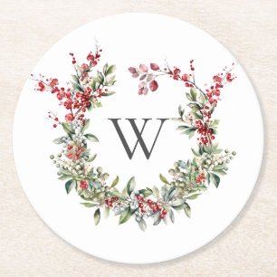 Dessous De Verre Rond Élégant MonogrammeVacances de Noël