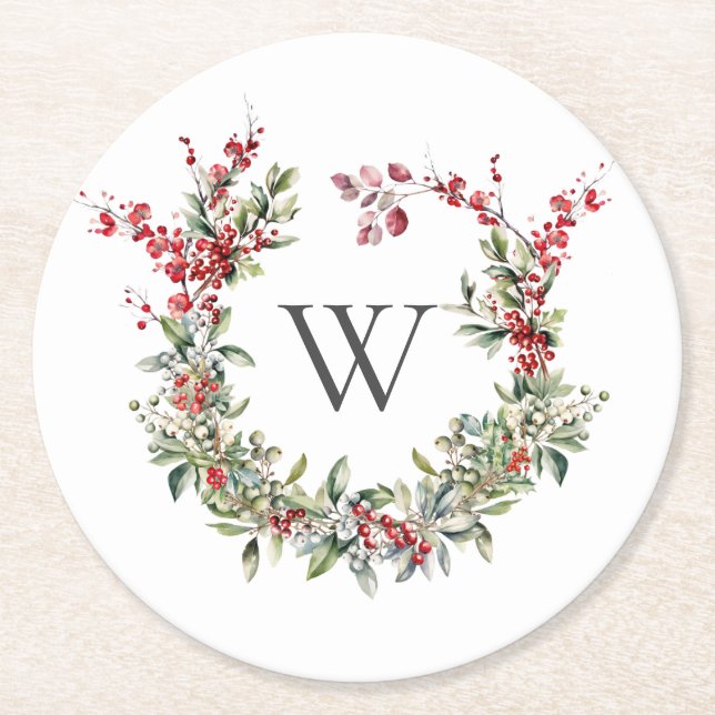 Dessous De Verre Rond Élégant MonogrammeVacances de Noël (Devant)