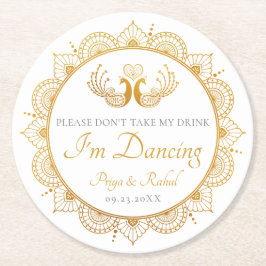 Dessous De Verre Rond Élégant Motif d'or Mariage indien