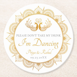 Dessous De Verre Rond Élégant Motif d'or Mariage indien