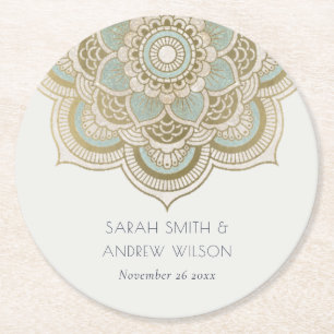 Dessous De Verre Rond Elégant Ornate Gold Turquoise Turquoise Mandala Ma