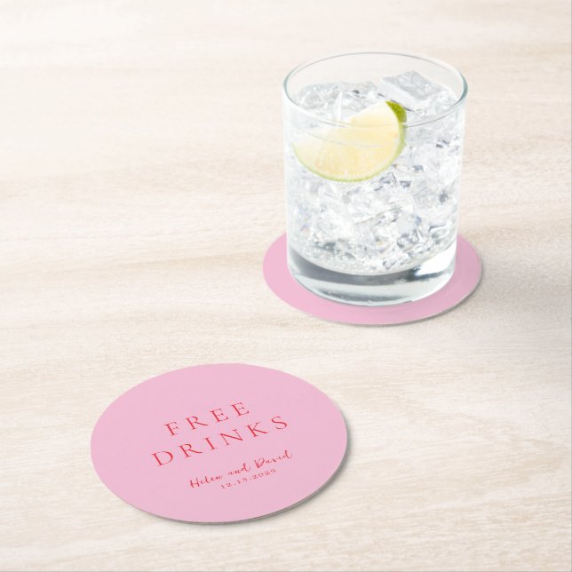 Dessous De Verre Rond Elegant Pink and Red Classic Wedding (En situation)