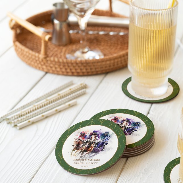 Dessous De Verre Rond Élégant Race Horse Derby Party équestre (Trackside Elegance: Derby-inspired Coasters for Every Toast!)