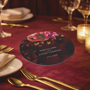 Dessous De Verre Rond Elégant rouge noir Mariage moody romantique