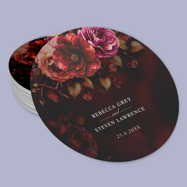 Dessous De Verre Rond Elégant rouge noir Mariage moody romantique (Créateur téléchargé)