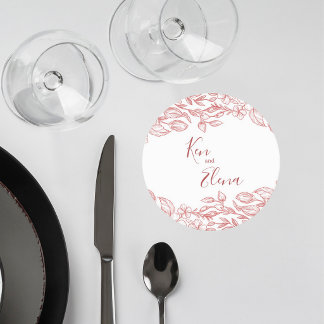 Dessous De Verre Rond Elegant Terracotta Floral Wedding Coaster