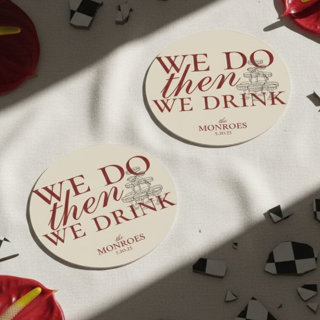 Dessous De Verre Rond Elégant Vieux Argent Papier Rouge Cocktail Mariage (Add a touch of timeless charm and playful personality to your celebration with this paper coaster!)