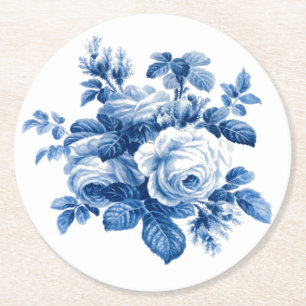Dessous De Verre Rond Élégant Vintage Chine Bleu Roses